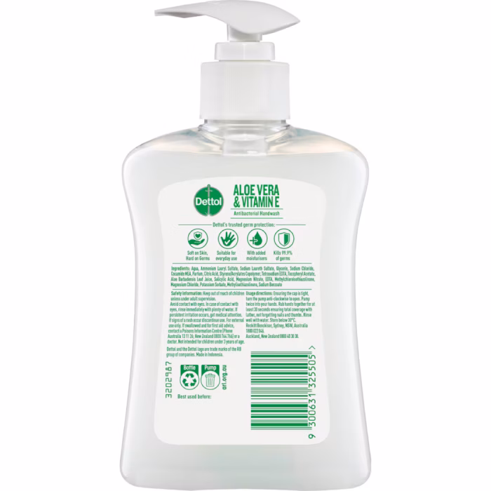 Dettol Antibacterial Liquid Hand Wash Hand Soap Pump Aloe Vera 250mL - Image 2