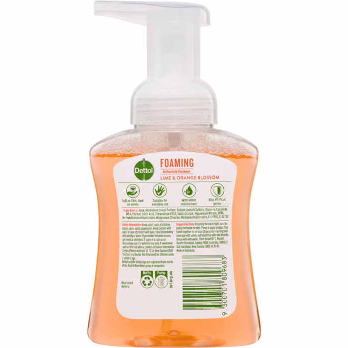 Dettol Antibacterial Foam Hand Wash Pump Lime and Orange Blossom 250mL - Image 2