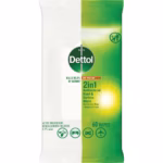 Dettol 2 In 1 Hands & Surfaces Antibacterial Wipes 60 pack